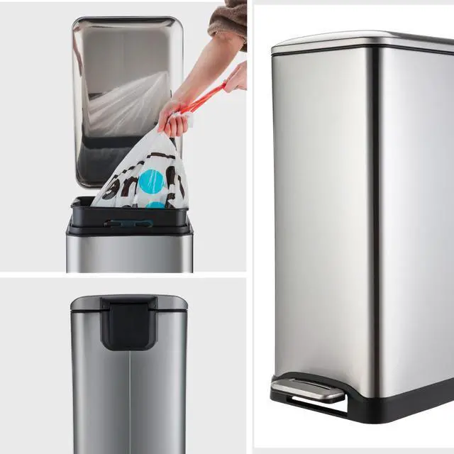 Alt view image 6 of 6 - Home Zone Living 13 Gallon Kitchen Trash Can, Dual Compartment Recycle Combo, Slim Stainless Steel, 50 Liter, Silver