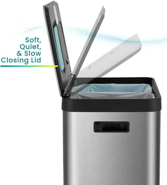 Alt view image 5 of 7 - Home Zone Living 18.5 Gallon Kitchen Trash Can, Dual Removable Liners for Recycling and Trash, CleanAura Odor Control, Wide Stainless Steel Shape (10.6 + 7.9 for 18.5 Gallon Total)