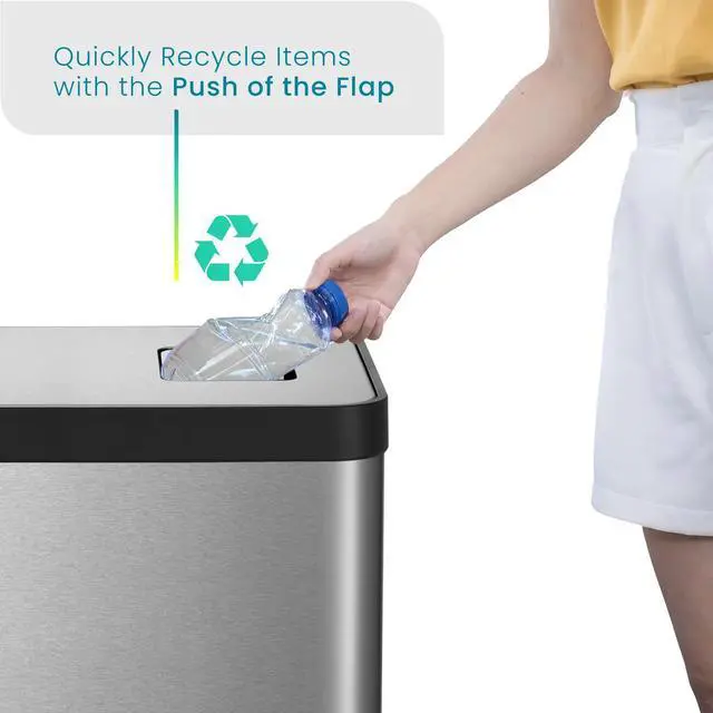 Alt view image 4 of 7 - Home Zone Living 18.5 Gallon Kitchen Trash Can, Dual Removable Liners for Recycling and Trash, CleanAura Odor Control, Wide Stainless Steel Shape (10.6 + 7.9 for 18.5 Gallon Total)