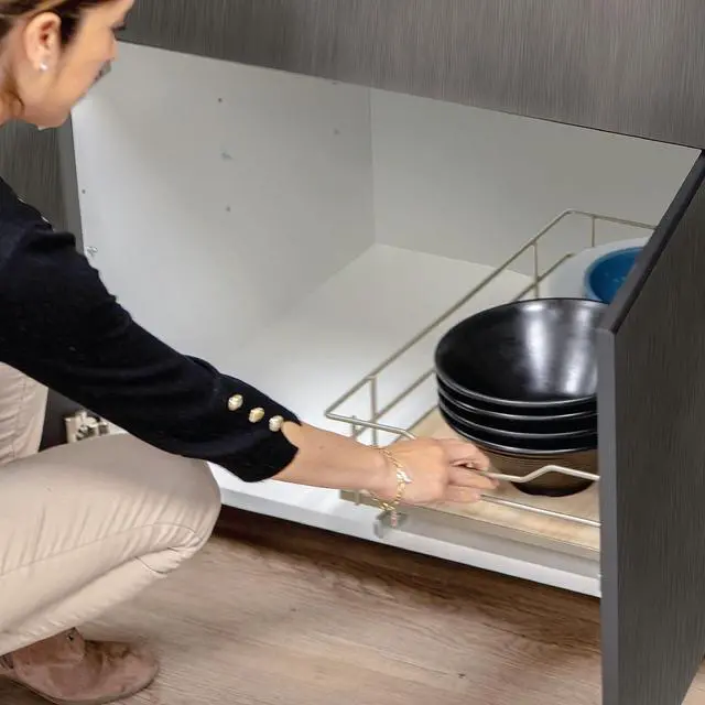 Alt view image 7 of 7 - Home Zone Living 1 Tier Organizer, Kitchen Under Sink Storage, Pantry Organizers and Storage, Pull Out Cabinet Shelf Organizer, 14W x 21D, Satin Nickel Light Brown Wood Finish, Virtuoso Collection