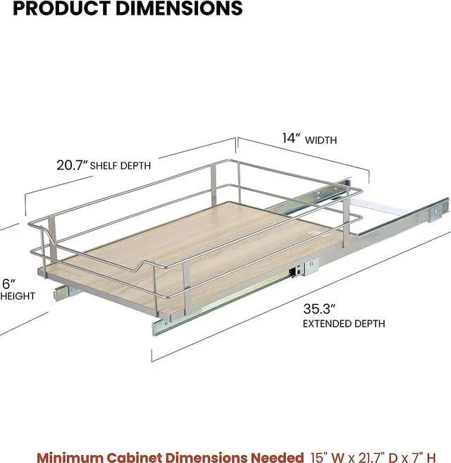 Alt view image 5 of 7 - Home Zone Living 1 Tier Organizer, Kitchen Under Sink Storage, Pantry Organizers and Storage, Pull Out Cabinet Shelf Organizer, 14W x 21D, Satin Nickel Light Brown Wood Finish, Virtuoso Collection