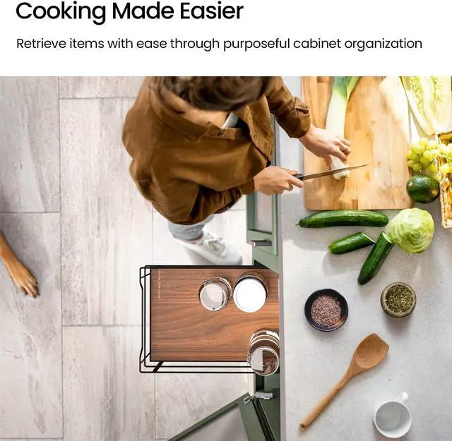 Alt view image 3 of 7 - Home Zone Living 1 Tier Organizer, Kitchen Under Sink Storage, Pantry Organizers and Storage, Pull Out Cabinet Shelf Organizer, 14W x 21D, Matte Black Dark Brown Wood Finish, Virtuoso Collection