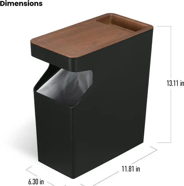 Alt view image 6 of 7 - Home Zone Living 1.7 Gallon Small Trash Can, Slim Rectangular Wastebasket with Wood Grain Cover, Serene Green, Virtuoso Collection, 2-Pack