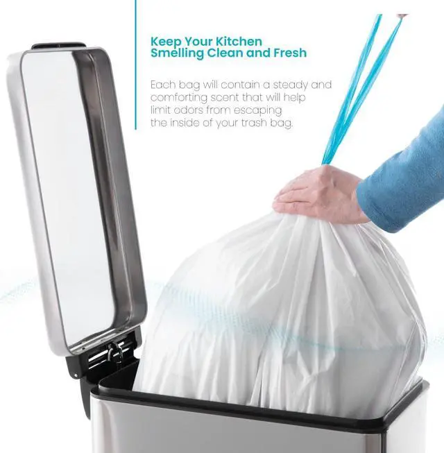 Alt view image 6 of 7 - Home Zone Living 12 -13 Gallon Kitchen Trash Bags with Drawstring Handles, Heavy Duty Custom Fit Design for Standard 45 to 50 Liter Kitchen Trash Cans, Code 45S, 60 Count