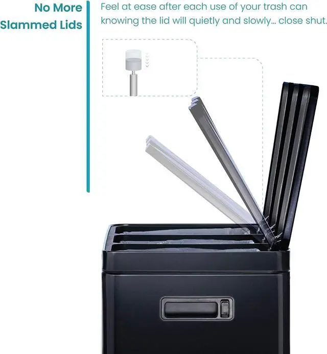Alt view image 6 of 7 - Home Zone Living 15.9 Gallon Kitchen Trash Can, Three Removable Liners for Recycling and Trash, Wide Stainless Steel Shape, Black (5.3 + 5.3 + 5.3 for 15.9 Gallon Total)