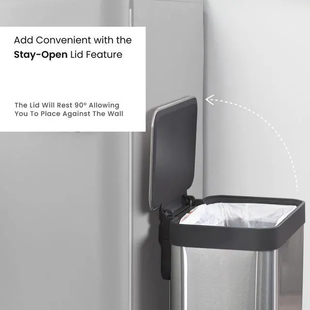 Alt view image 3 of 7 - Home Zone Living 13 Gallon Kitchen Trash Can, Large Stainless Steel Liner-Free Body, 50 Liter Capacity, Silver, Virtuoso Series