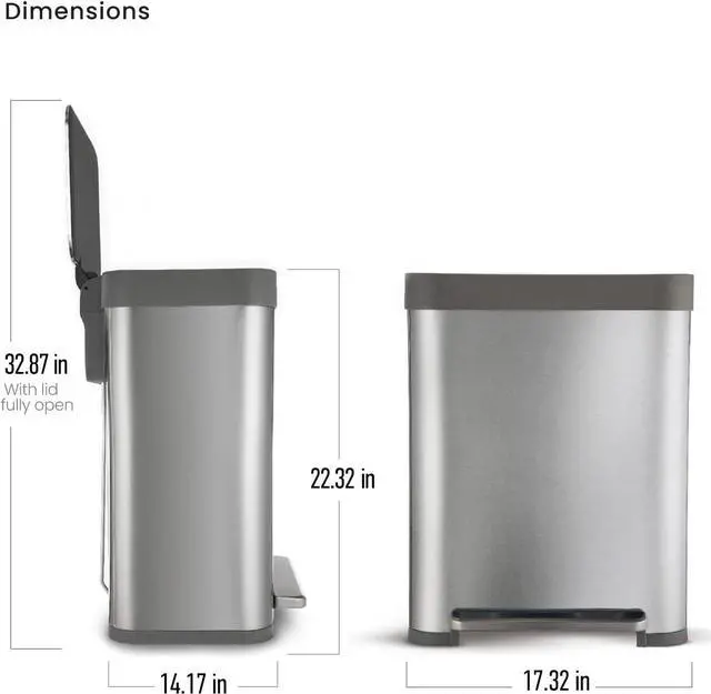 Alt view image 7 of 7 - Home Zone Living 13 Gallon Kitchen Trash Can, Large Stainless Steel Liner-Free Body, 50 Liter Capacity, Silver, Virtuoso Series