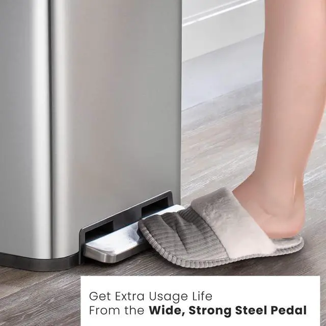 Alt view image 5 of 7 - Home Zone Living 13 Gallon Kitchen Trash Can, Large Stainless Steel Liner-Free Body, 50 Liter Capacity, Silver, Virtuoso Series