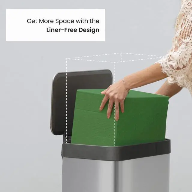 Alt view image 2 of 7 - Home Zone Living 13 Gallon Kitchen Trash Can, Large Stainless Steel Liner-Free Body, 50 Liter Capacity, Silver, Virtuoso Series