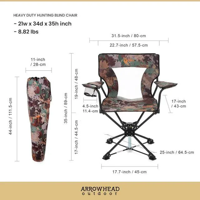Alt view image 2 of 8 - ARROWHEAD OUTDOOR 360° Degree Swivel Hunting Chair Stool Seat, Perfect for Blinds, No Sink Feet, Supports up to 450lbs, Carrying Case, Steel Frame, Fishing, High-Grade 600D Canvas, USA-Based Support