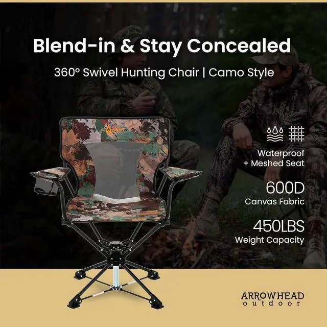 Alt view image 3 of 8 - ARROWHEAD OUTDOOR 360° Degree Swivel Hunting Chair Stool Seat, Perfect for Blinds, No Sink Feet, Supports up to 450lbs, Carrying Case, Steel Frame, Fishing, High-Grade 600D Canvas, USA-Based Support