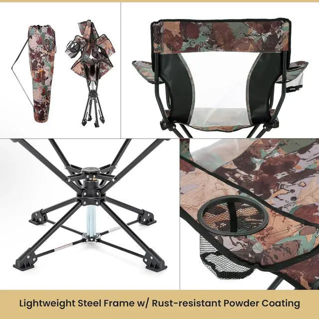 Alt view image 5 of 8 - ARROWHEAD OUTDOOR 360° Degree Swivel Hunting Chair Stool Seat, Perfect for Blinds, No Sink Feet, Supports up to 450lbs, Carrying Case, Steel Frame, Fishing, High-Grade 600D Canvas, USA-Based Support