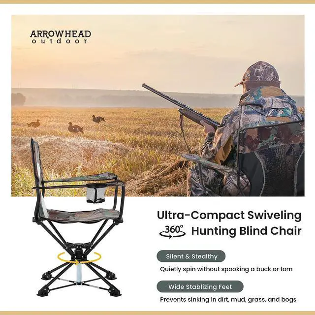Alt view image 4 of 8 - ARROWHEAD OUTDOOR 360° Degree Swivel Hunting Chair Stool Seat, Perfect for Blinds, No Sink Feet, Supports up to 450lbs, Carrying Case, Steel Frame, Fishing, High-Grade 600D Canvas, USA-Based Support