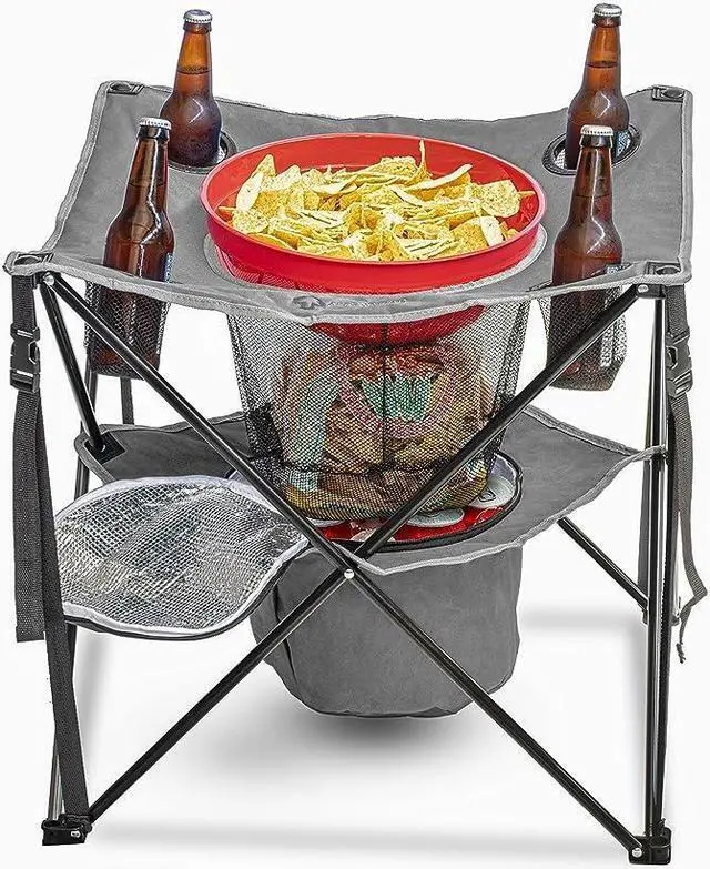 Main image of ARROWHEAD OUTDOOR 33.5 Portable Folding Tailgate Table, 4 Cup Holders, Food Basket, Insulated Cooler, No Sag Surface, Carrying Case, Steel Frame, High-Grade 600D Canvas, USA-Based Support, Grey