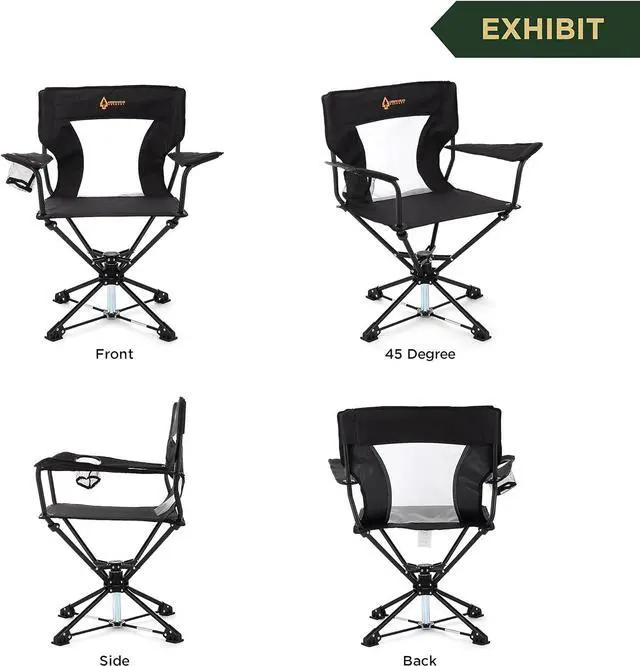 Alt view image 5 of 8 - ARROWHEAD OUTDOOR 360° Degree Swivel Hunting Chair w/Armrests, Perfect for Blinds, No Sink Feet, Supports up to 450lbs, Steel Frame, Fishing, High-Grade 600D Canvas, Black