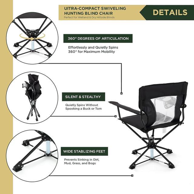 ARROWHEAD OUTDOOR 360° Degree Swivel Hunting Chair w/Armrests, Perfect for  Blinds, No Sink Feet, Supports up to 450lbs, Steel Frame, Fishing,  High-Grade 600D Canvas, Black 