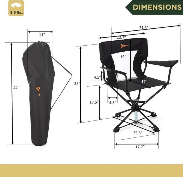 Alt view image 4 of 8 - ARROWHEAD OUTDOOR 360° Degree Swivel Hunting Chair w/Armrests, Perfect for Blinds, No Sink Feet, Supports up to 450lbs, Steel Frame, Fishing, High-Grade 600D Canvas, Black