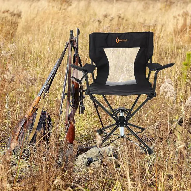 Alt view image 6 of 8 - ARROWHEAD OUTDOOR 360° Degree Swivel Hunting Chair w/Armrests, Perfect for Blinds, No Sink Feet, Supports up to 450lbs, Steel Frame, Fishing, High-Grade 600D Canvas, Black