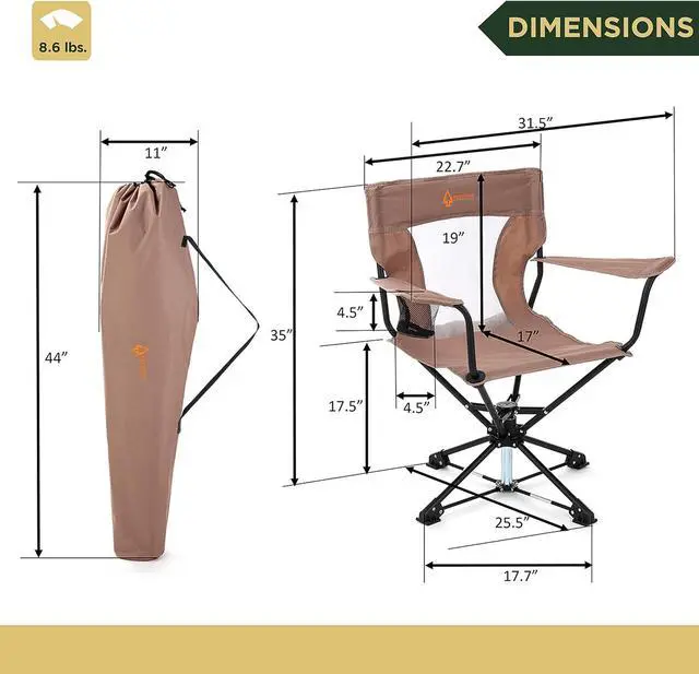 Alt view image 2 of 7 - ARROWHEAD OUTDOOR 360° Degree Swivel Hunting Chair w/Armrests, Perfect for Blinds, No Sink Feet, Supports up to 450lbs, Steel Frame, Fishing, High-Grade 600D Canvas, Tan