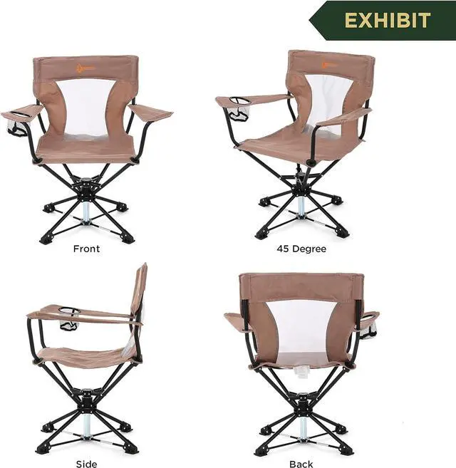 Alt view image 5 of 7 - ARROWHEAD OUTDOOR 360° Degree Swivel Hunting Chair w/Armrests, Perfect for Blinds, No Sink Feet, Supports up to 450lbs, Steel Frame, Fishing, High-Grade 600D Canvas, Tan