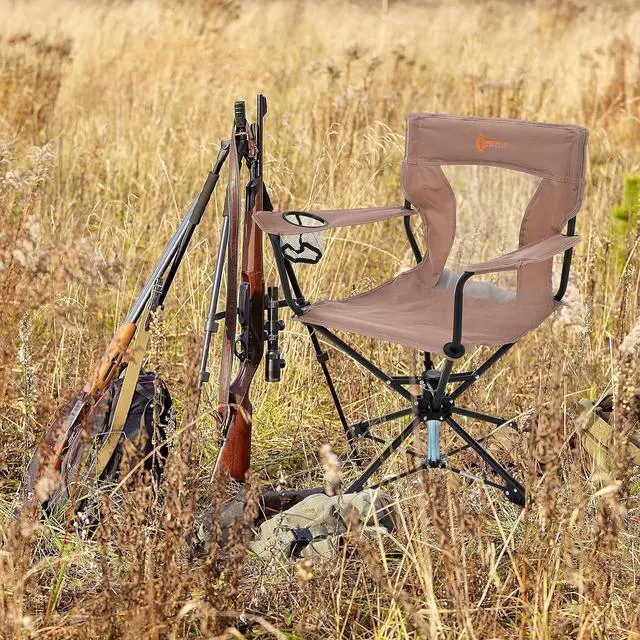Alt view image 7 of 7 - ARROWHEAD OUTDOOR 360° Degree Swivel Hunting Chair w/Armrests, Perfect for Blinds, No Sink Feet, Supports up to 450lbs, Steel Frame, Fishing, High-Grade 600D Canvas, Tan