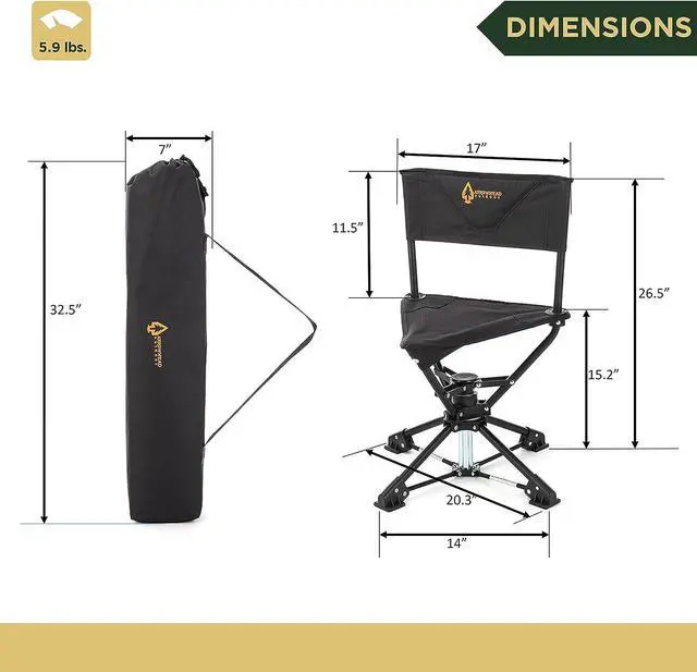 Alt view image 2 of 8 - ARROWHEAD OUTDOOR 360° Degree Swivel Hunting Chair Stool Seat, Perfect for Blinds, No Sink Feet, Supports up to 225lbs, Carrying Case, Steel Frame, Fishing, High-Grade 600D Canvas, USA-Based Support