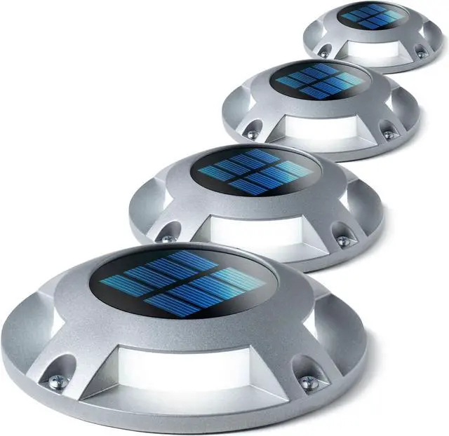 Main image of Home Zone Security Solar Deck Lights - Outdoor Solar Dock and Driveway Path Lights, Weatherproof with No Wiring Required, Silver (4-Pack)