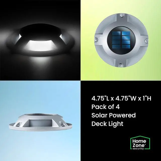 Alt view image 5 of 8 - Home Zone Security Solar Deck Lights - Outdoor Solar Dock and Driveway Path Lights, Weatherproof with No Wiring Required, Silver (4-Pack)