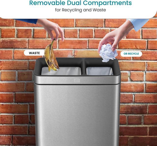 13 Gallon Slim Kitchen Trash Can with Dual Compartments - 50 Liter Total  CapacitySilver / No Gift Pack