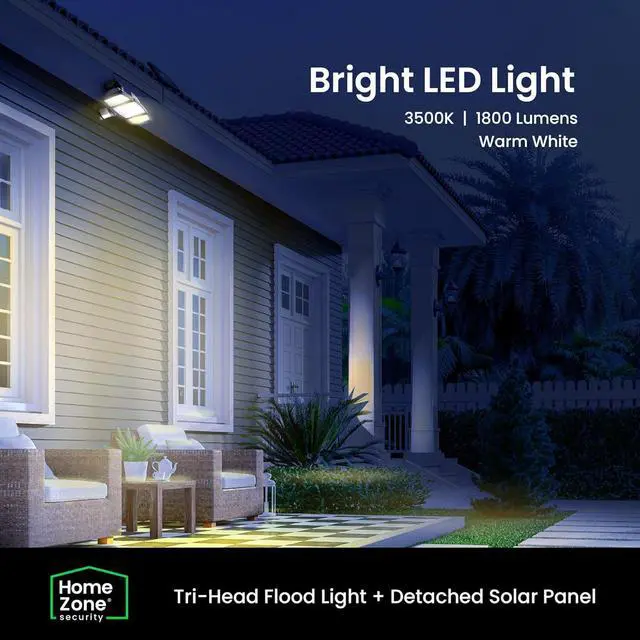 Alt view image 2 of 7 - Home Zone Security Solar Flood Lights - Outdoor Motion Sensor LED Flood Light 3500K Warm Color Temperature with No Wiring Required, Black