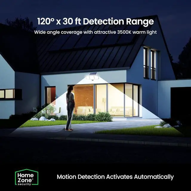 Alt view image 4 of 7 - Home Zone Security Motion Sensor Light - Outdoor Solar Adjustable Triple Head LED 3500K Warm Flood Light with No Wiring Required, Black (2-Pack)