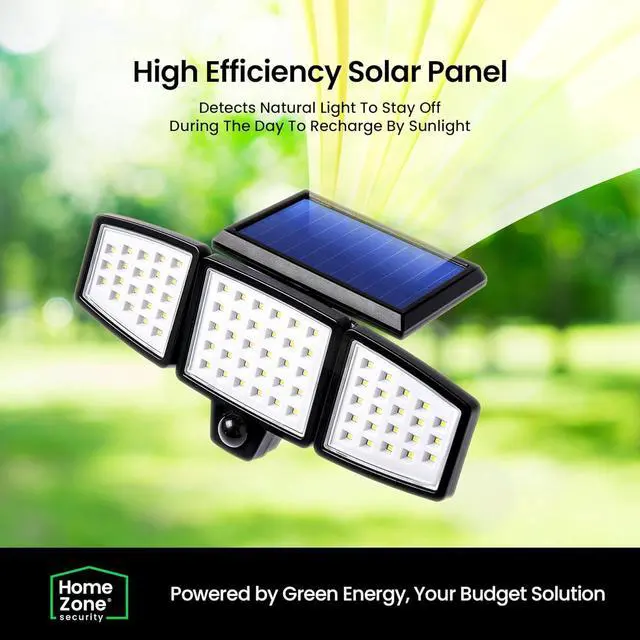 Alt view image 3 of 7 - Home Zone Security Motion Sensor Light - Outdoor Solar Adjustable Triple Head LED 3500K Warm Flood Light with No Wiring Required, Black (2-Pack)