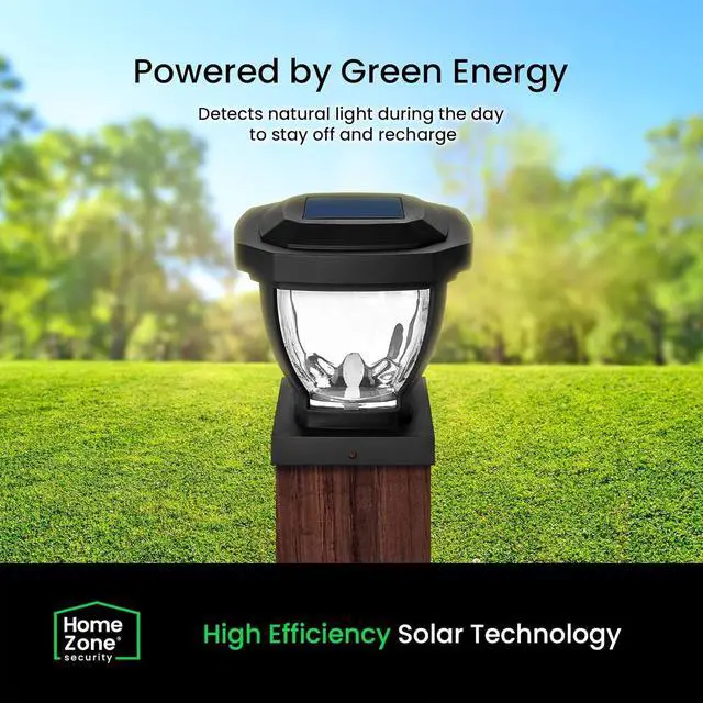 Alt view image 4 of 7 - Home Zone Security Solar Post Cap Lights - Decorative Glass LED Outdoor 4x4 (3.5 x 3.5 in.) Post Lights, Black (2-Pack)
