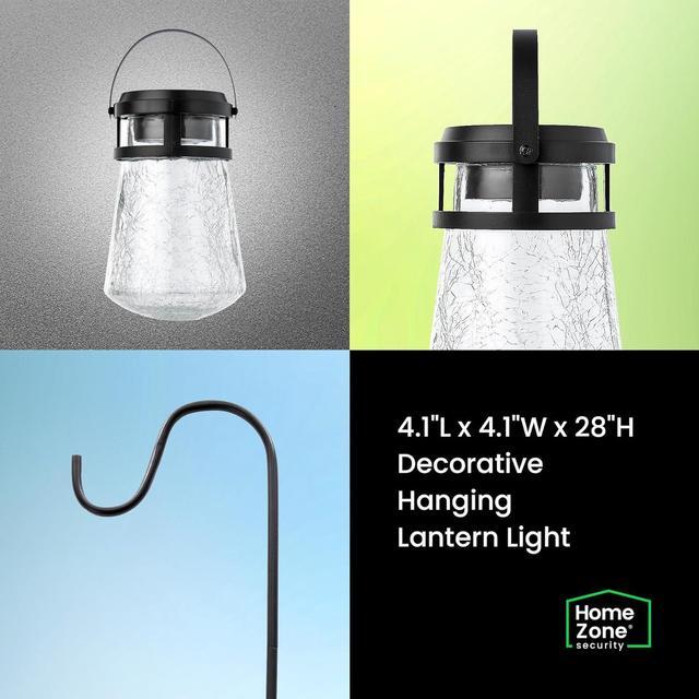 Alt view image 5 of 7 - Home Zone Security 2 Packs Solar Crackle Glass Solar Lanterns Light Hanging Outdoor Waterproof 10 Lumens 3000K Decorative Large Crackle Glass Garden LED Lights, No Wiring for Patio Backyard Garden