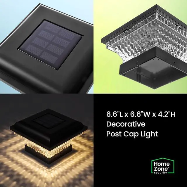Alt view image 7 of 7 - Home Zone Security Solar Post Lights - Outdoor Solar Post Cap Lights for 3.5" x 3.5" and 4" x 4" Posts, Black (2-Pack)
