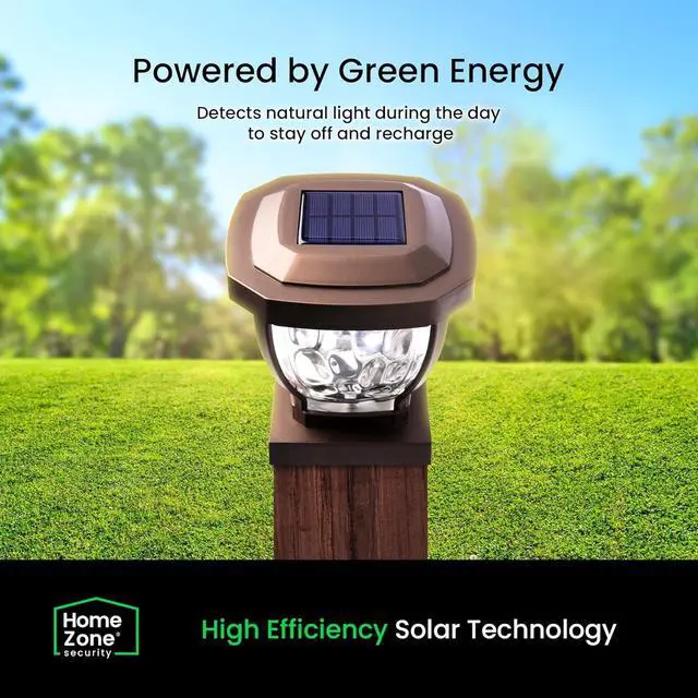 Alt view image 3 of 6 - Home Zone Security Solar Post Cap Lights - Decorative Glass LED Outdoor 4x4 (3.5 x 3.5 in.) Post Lights, Bronze (2-Pack)
