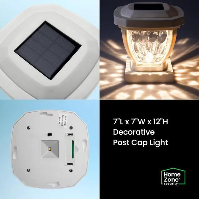 Alt view image 7 of 7 - Home Zone Security Solar Post Cap Lights - LED 4x4 (3.5 x 3.5 in.) Post Lights, White, 2-Pack