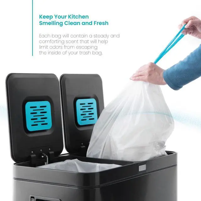 Alt view image 5 of 7 - Home Zone Living 8 Gallon Kitchen Trash Bags with Drawstring Handles, Heavy Duty Custom Fit Design for 30 Liter Dual Recycling Liners, Code 30R, 60 Count