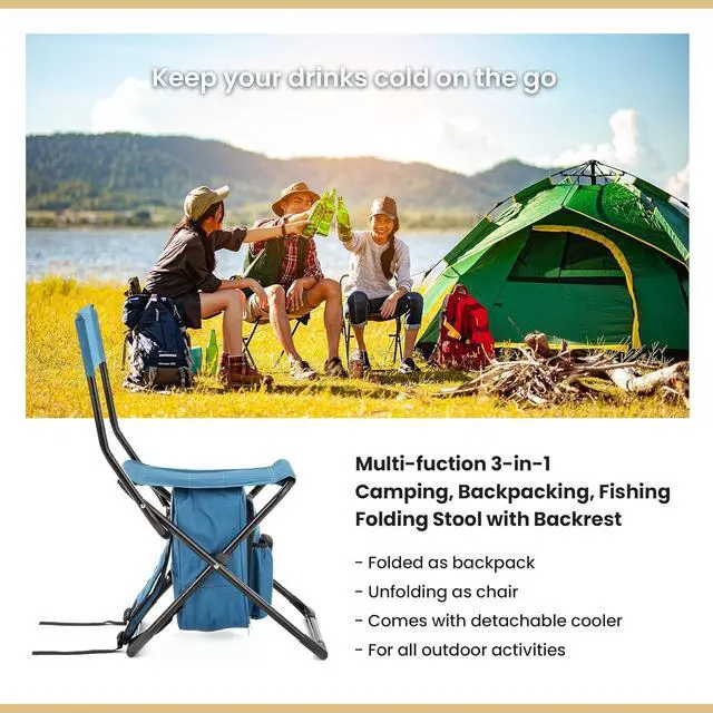 Alt view image 5 of 8 - ARROWHEAD OUTDOOR Multi-Function 3-in-1 Compact Fishing Chair: Backpack, Stool & Insulated Cooler, w/ Bottle Holder & Storage Bag, External Pockets, Backrest, Camp, Hiking, Heavy-Duty, USA-Based