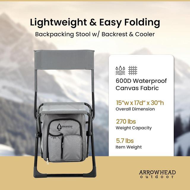 ARROWHEAD OUTDOOR Multi-Function 3-in-1 Compact Fishing Chair: Backpack,  Stool & Insulated Cooler, w/ Bottle Holder & Storage Bag, External Pockets,  Backrest, Camp, Hiking, Heavy-Duty, USA-Based 