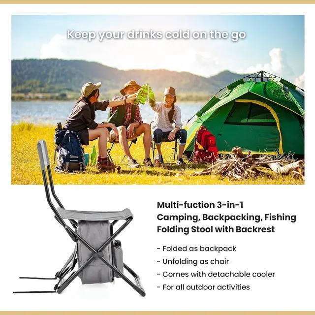 Alt view image 7 of 8 - ARROWHEAD OUTDOOR Multi-Function 3-in-1 Compact Fishing Chair: Backpack, Stool & Insulated Cooler, w/ Bottle Holder & Storage Bag, External Pockets, Backrest, Camp, Hiking, Heavy-Duty, USA-Based