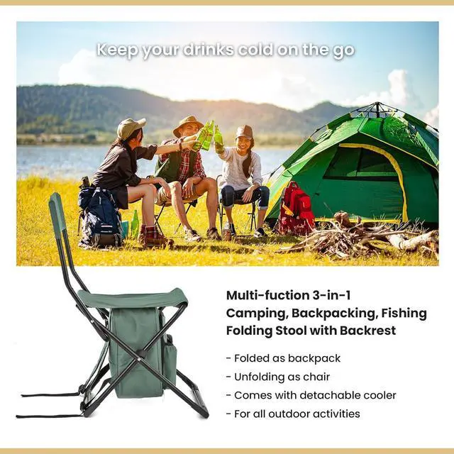Alt view image 5 of 8 - ARROWHEAD OUTDOOR Multi-Function 3-in-1 Compact Fishing Chair: Backpack, Stool & Insulated Cooler, w/ Bottle Holder & Storage Bag, External Pockets, Backrest, Camp, Hiking, Heavy-Duty, USA-Based