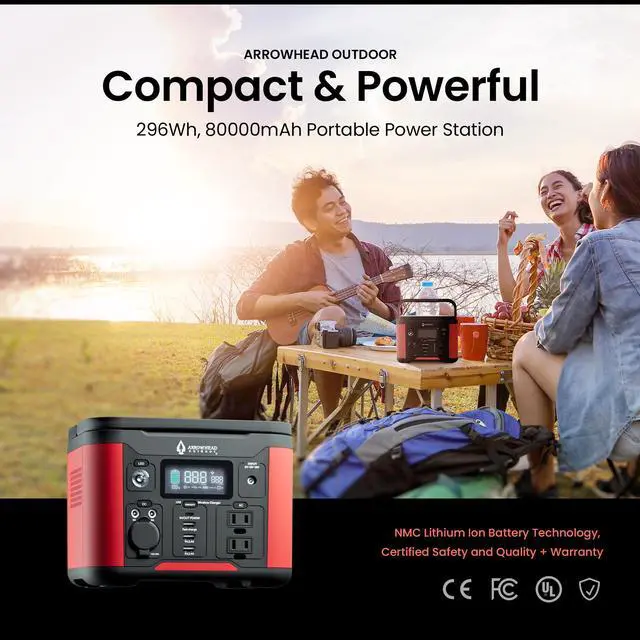 Alt view image 2 of 8 - ARROWHEAD OUTDOOR 296W Portable Power Station, Lithium, Solar Generator, 120V/300W (Peak 600W) Pure Sine Wave AC Outlet, USB-C PD 60W, Case, Outdoor, Home Emergency, Power Outage, RV, Camping, CPAP