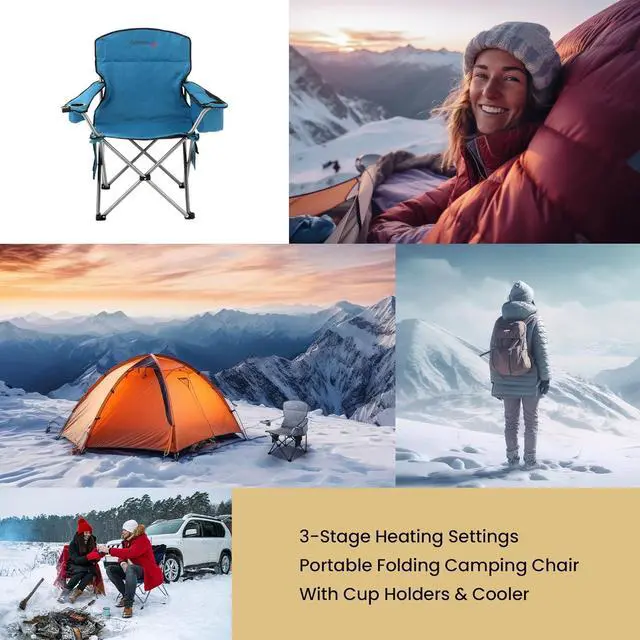 Alt view image 7 of 8 - ARROWHEAD OUTDOOR Portable Heated Folding Camping Chair w/ 6-Can Cooler, 3 Heat Settings, Cup & Wine Glass Holder, Heavy-Duty Carrying Bag, Padded Armrests, Battery NOT Included, Supports up to 330lbs