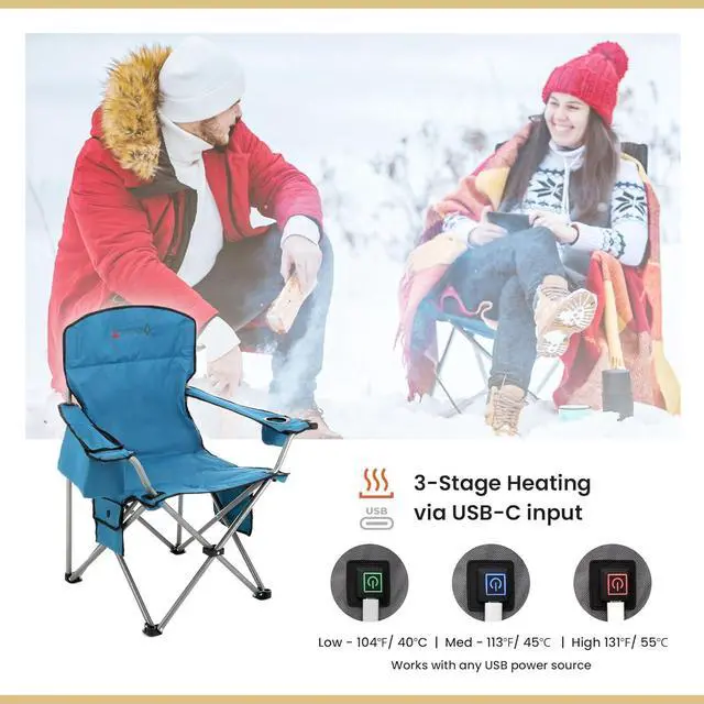 Alt view image 4 of 8 - ARROWHEAD OUTDOOR Portable Heated Folding Camping Chair w/ 6-Can Cooler, 3 Heat Settings, Cup & Wine Glass Holder, Heavy-Duty Carrying Bag, Padded Armrests, Battery NOT Included, Supports up to 330lbs