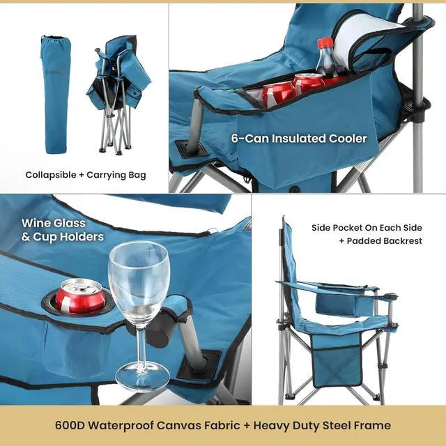 Alt view image 6 of 8 - ARROWHEAD OUTDOOR Portable Heated Folding Camping Chair w/ 6-Can Cooler, 3 Heat Settings, Cup & Wine Glass Holder, Heavy-Duty Carrying Bag, Padded Armrests, Battery NOT Included, Supports up to 330lbs