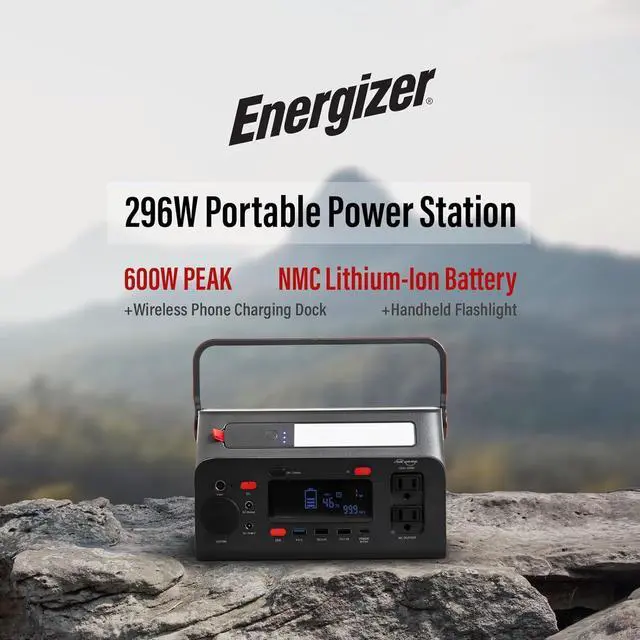 Alt view image 2 of 5 - Energizer 293W Portable Power Station, Flashlight, Lithium, Solar Generator, 120V/300W(Peak 600W) Pure Sine Wave AC Outlet, 60W USB-C PD, Case, Outdoor, Home Emergency, Power Outage, RV, Camping, CPAP