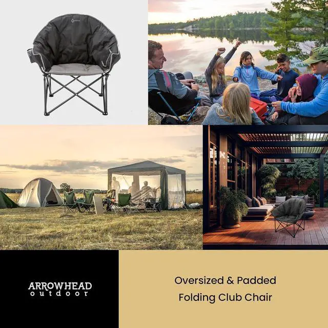 Alt view image 7 of 8 - ARROWHEAD OUTDOOR Oversized Heavy-Duty Club Folding Camping Chair w/External Pocket, Cup Holder, Portable, Padded, Moon, Round, Saucer, Supports 330lbs, Carrying Bag, USA-Based Support