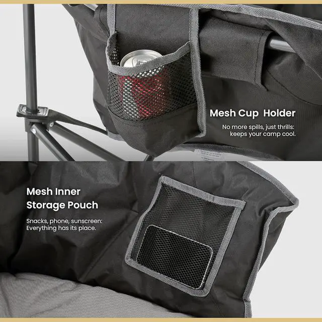 Alt view image 6 of 8 - ARROWHEAD OUTDOOR Oversized Heavy-Duty Club Folding Camping Chair w/External Pocket, Cup Holder, Portable, Padded, Moon, Round, Saucer, Supports 330lbs, Carrying Bag, USA-Based Support