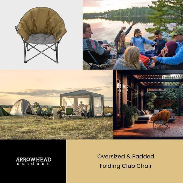 Alt view image 7 of 8 - ARROWHEAD OUTDOOR Oversized Heavy-Duty Club Folding Camping Chair w/External Pocket, Cup Holder, Portable, Padded, Moon, Round, Saucer, Supports 330lbs, Carrying Bag, USA-Based Support